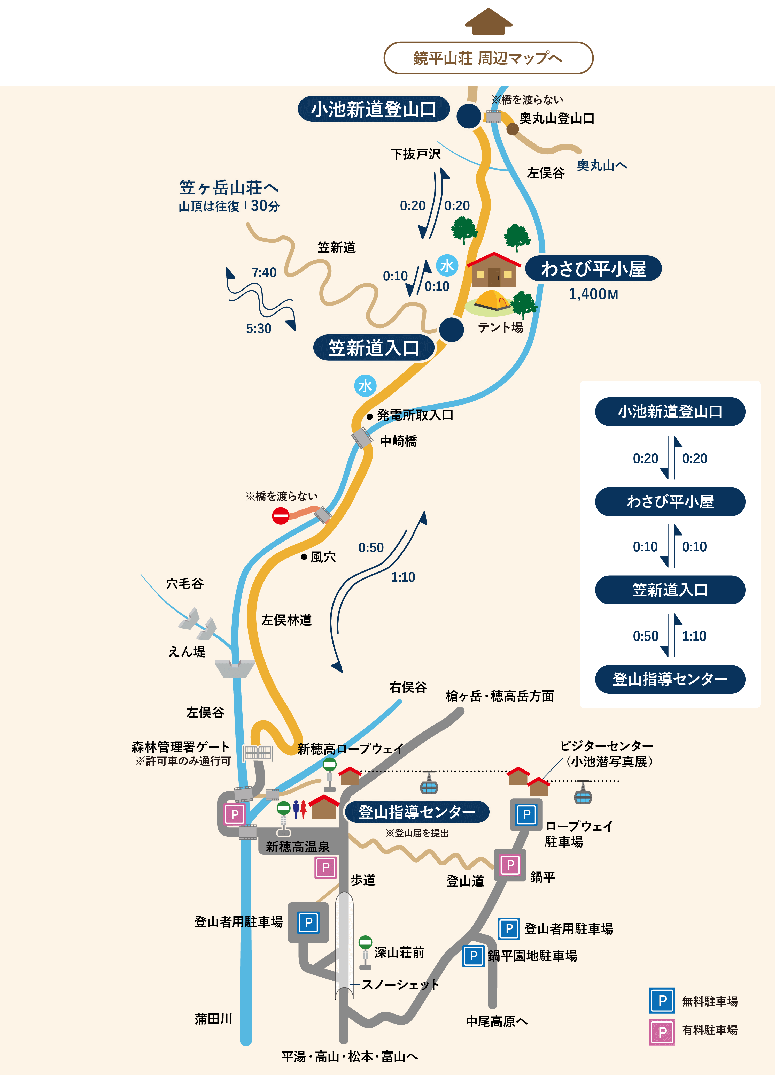 わさび平小屋周辺の地図